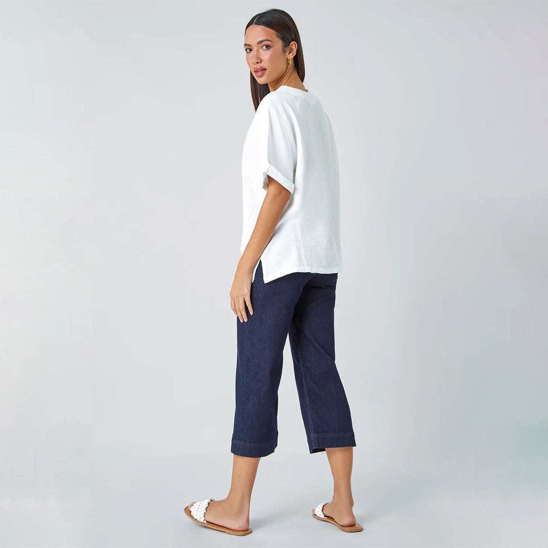 Ivory Linen V-Neck T-Shirt – تي شيرت كتان بقصة V