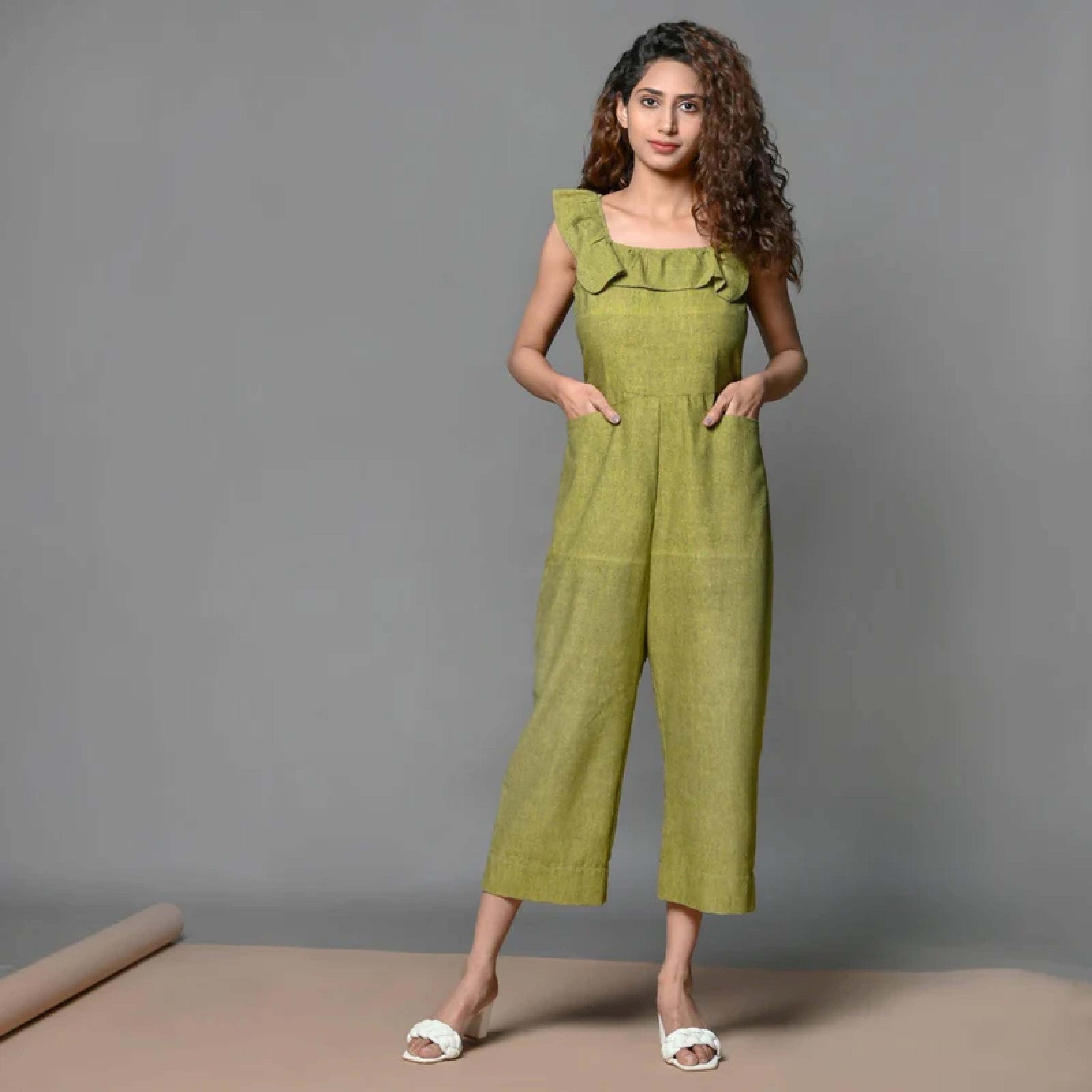 Olive Frilled Square Neck Jumpsuit